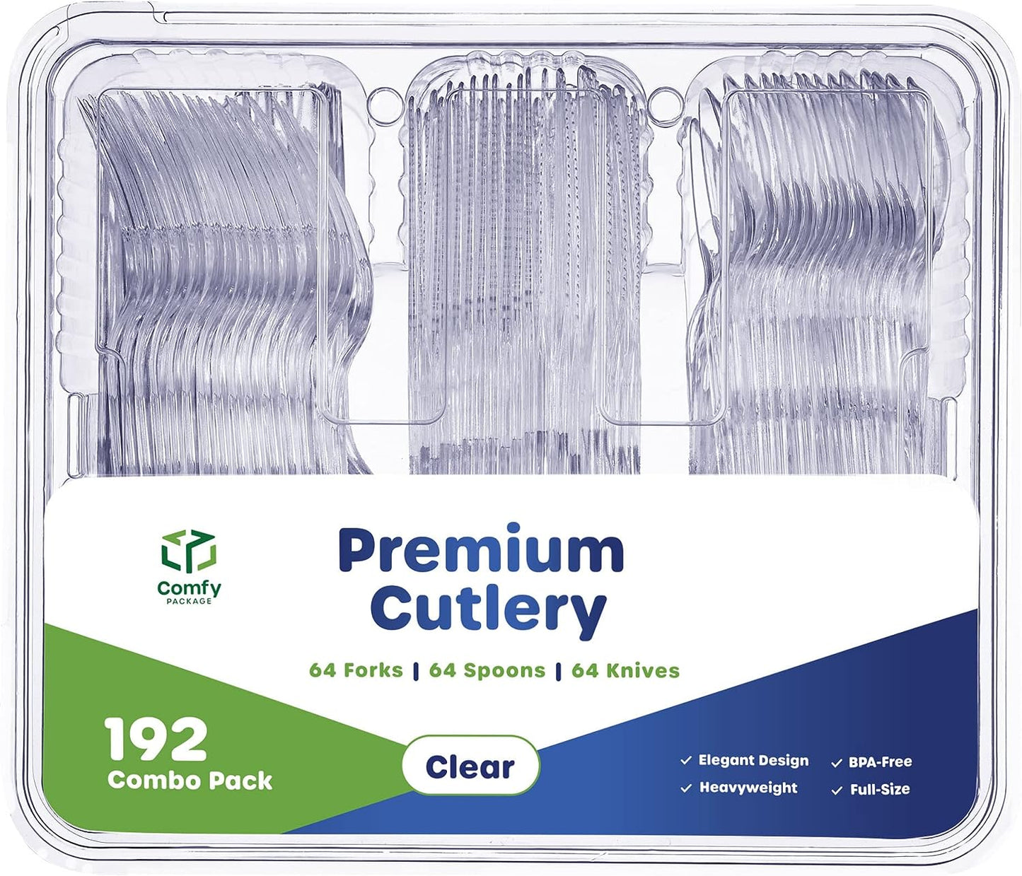 [192 Combo Pack] Premium Heavyweight Disposable Clear Plastic Silverware - Cutlery