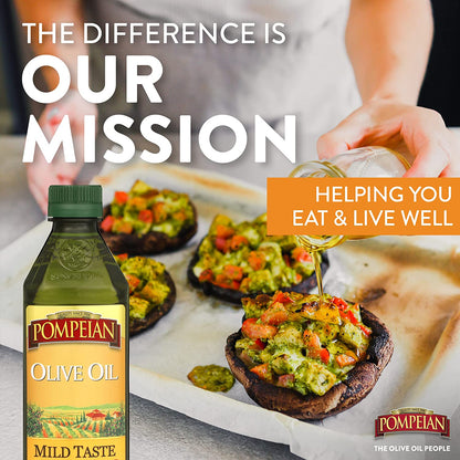 Pompeian Mild Taste Olive Oil, Mild Flavor, Perfect for Roasting & Sauteing, Naturally Gluten Free, Non-Allergenic, Non-Gmo, 16 FL. OZ.