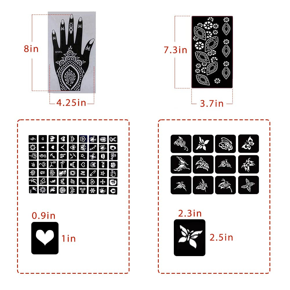 Koogel 18 Sheets Henna Tattoo Stencil Kit, 97 PCS Temporary Glitter Airbrush Flower Tattoo Stencils for Women and Girls Arabian Realistic Tattoo Stickers for Face Paint Body Art