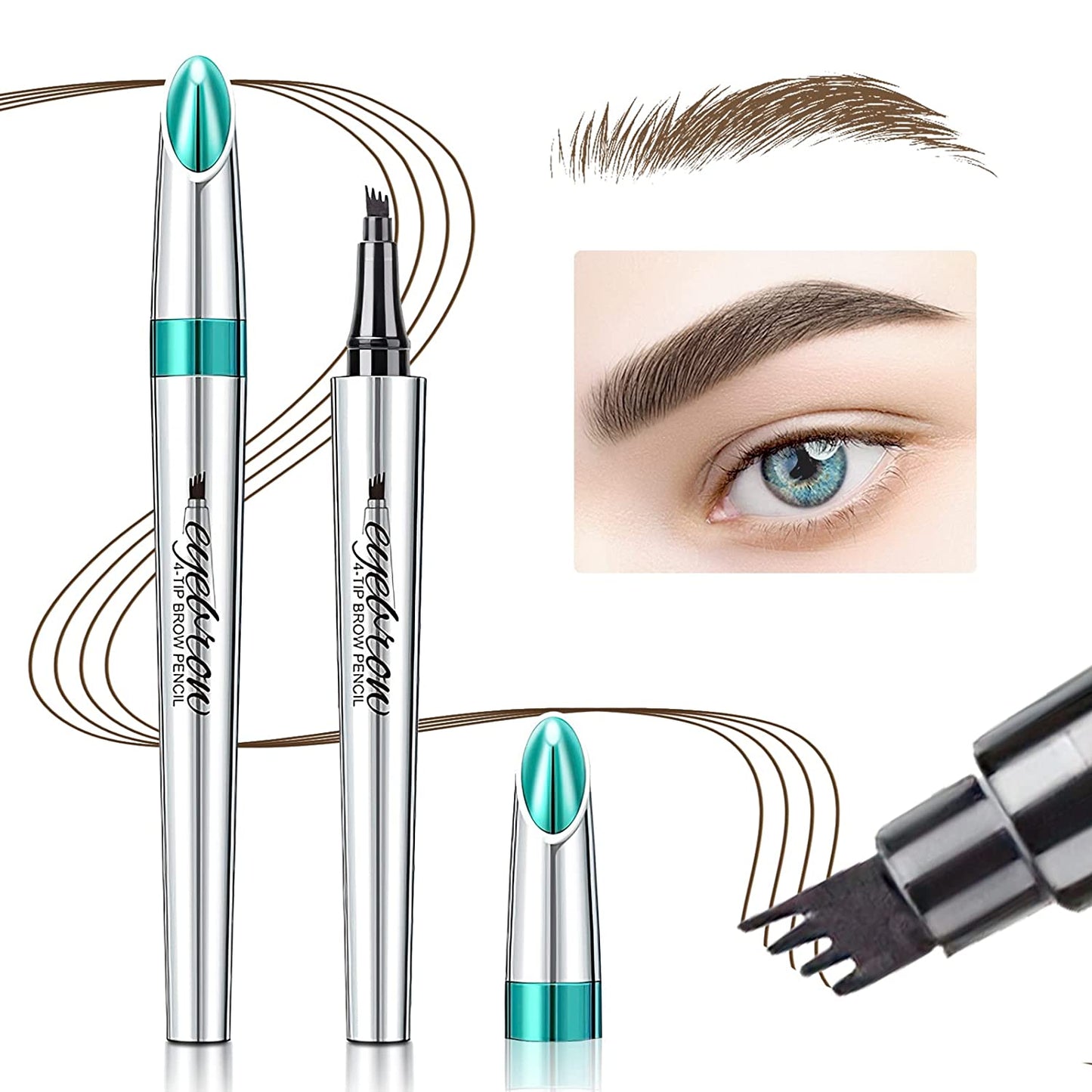 Eyebrow Pencil Eyebrow Microblading Pen - Eye Makeup Eyebrow Pen Micro 4 Point Brow Pen Lift & Snatch Eyebrow Microblading Pen Long-Lasting Waterproof Natural Eyebrow Hair (Dark Brown)