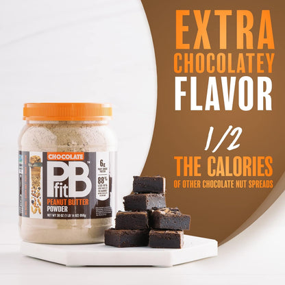 Pbfit All-Natural Chocolate Peanut Butter Powder, Extra Chocolatey Powdered Peanut Spread from Real Roasted Pressed Peanuts and Cocoa, 6G of Protein (30 Oz.)