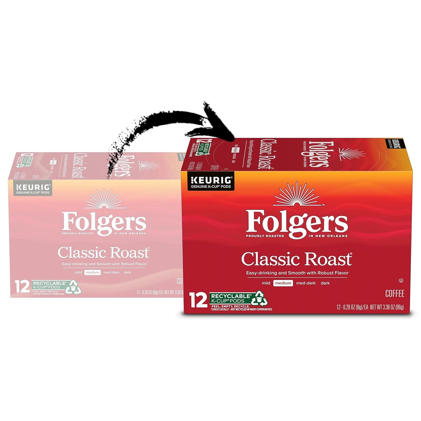 Folgers Classic Roast Medium Roast Coffee, 72 Keurig K-Cup Pods 12 Count (Pack of 6)