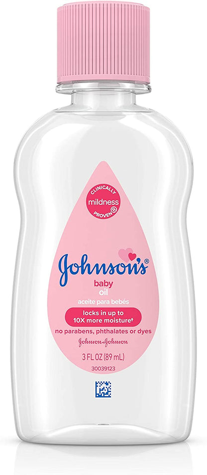 Johnson & Johnson Baby Oil, Pure Mineral Oil to Prevent Moisture Loss, Hypoallergenic, Original 3 Fl. Oz