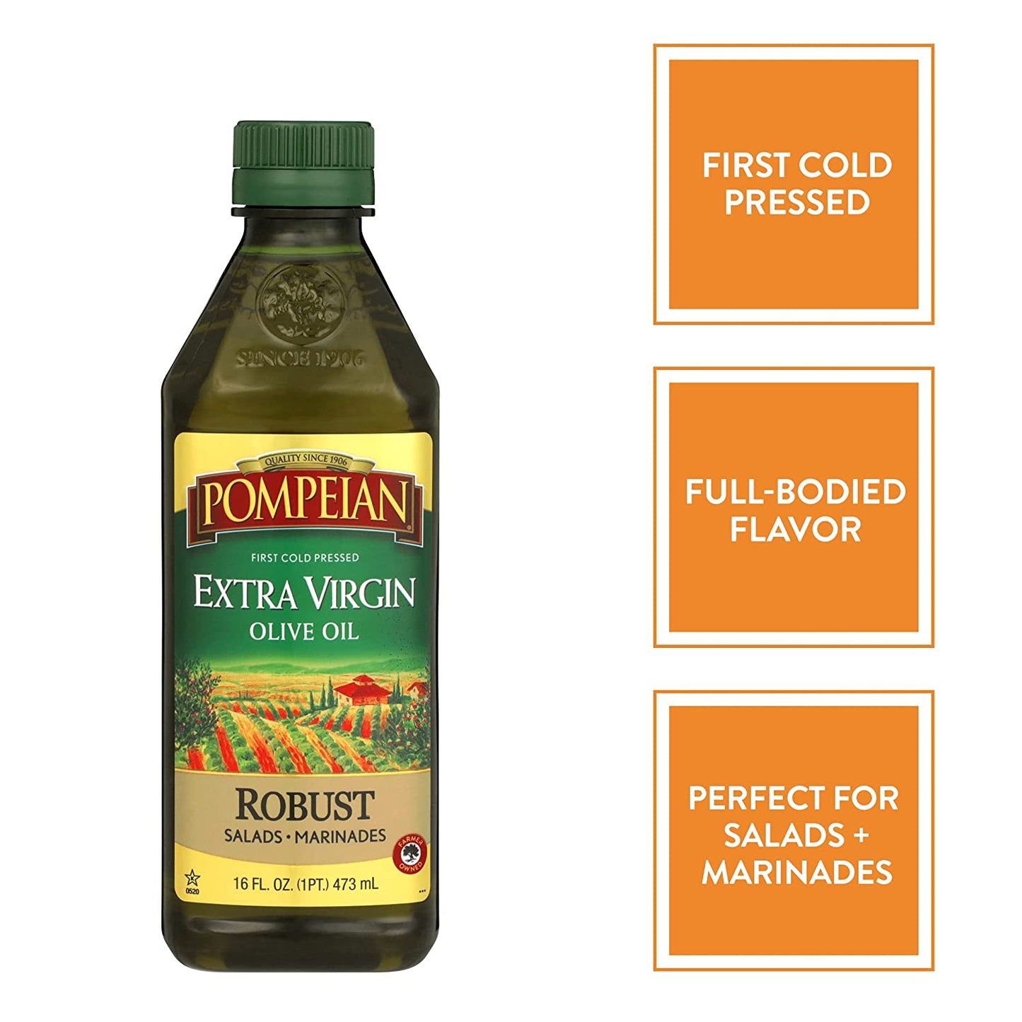 Pompeian Robust Extra Virgin Olive Oil, First Cold Pressed, Full-Bodied Flavor, Perfect for Salad Dressings & Marinades, 16 FL. OZ.