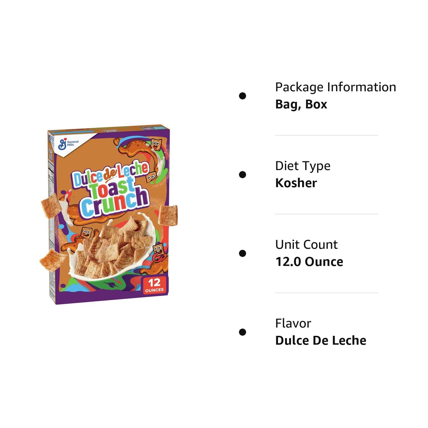 Dulce De Leche Toast Crunch Breakfast Cereal, Flavored Crunchy Caramel Cinnamon Cereal, 12 OZ Cereal Box