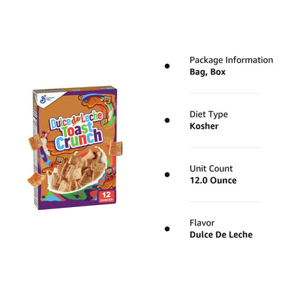 Dulce De Leche Toast Crunch Breakfast Cereal, Flavored Crunchy Caramel Cinnamon Cereal, 12 OZ Cereal Box