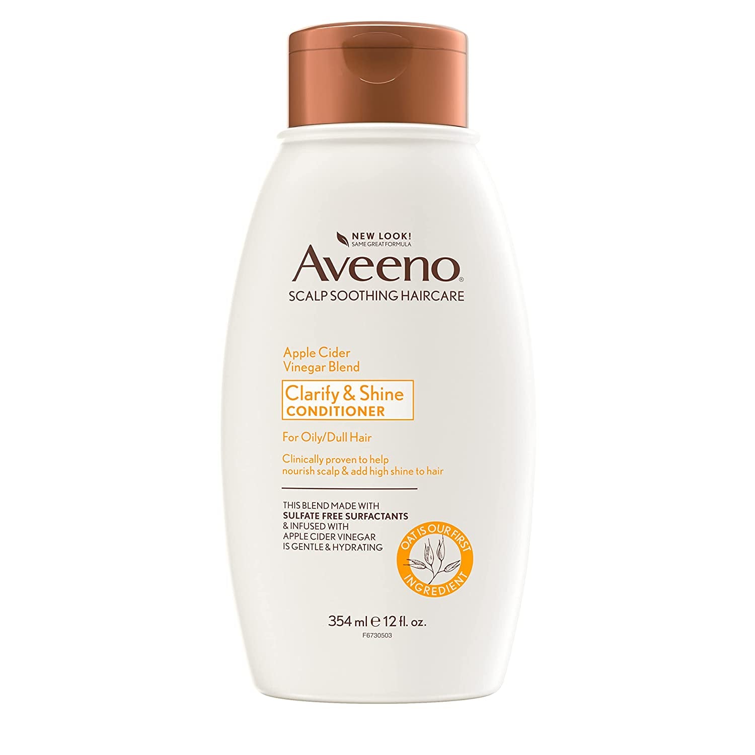 Aveeno Apple Cider Vinegar Sulfate-Free Conditioner for Balance & High Shine, Daily Moisturizing & Scalp Soothing Conditioner for Oily or Dull Hair, Paraben & Dye-Free, 12Oz