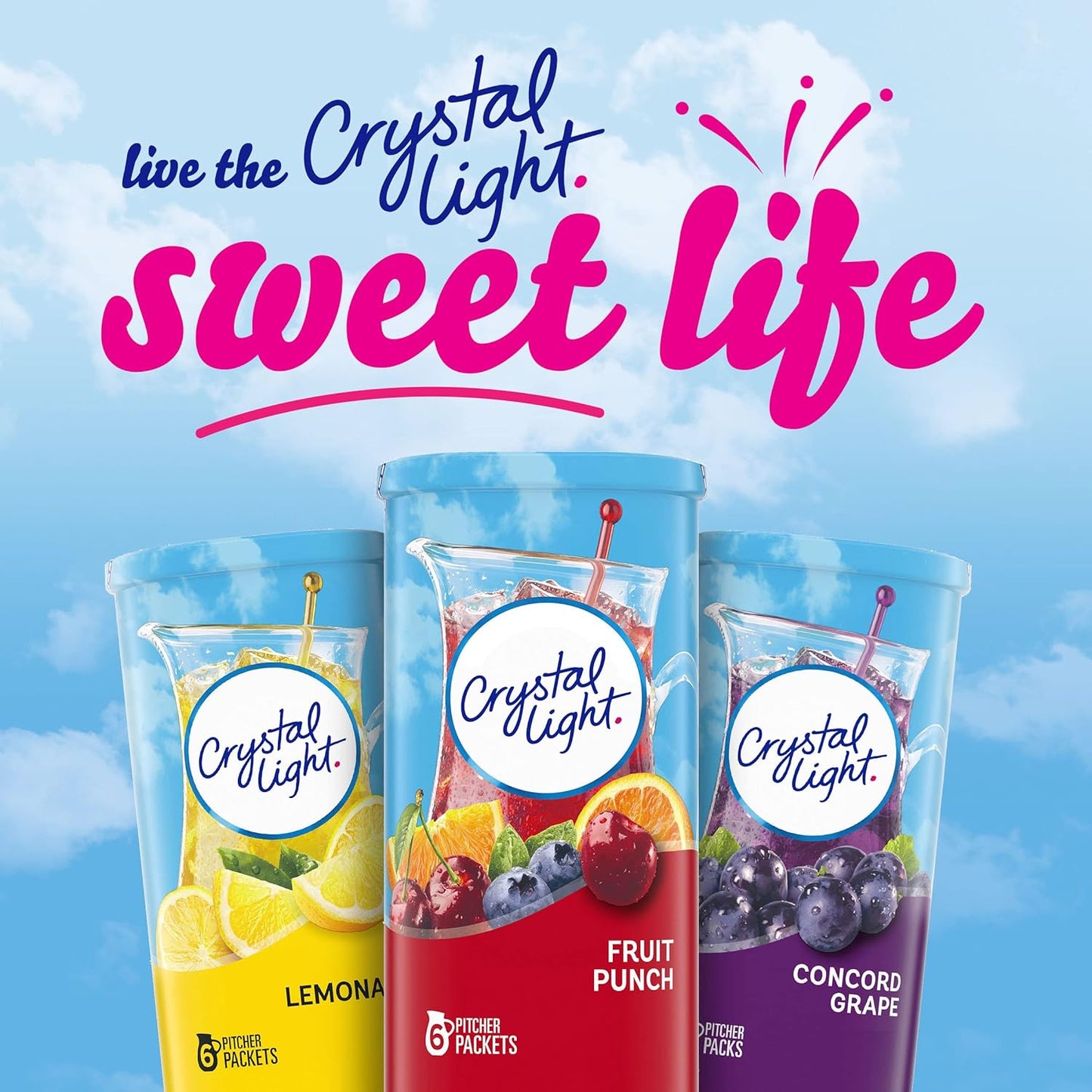 Crystal Light Sugar-Free Fruit Punch Low Calories Powdered Drink Mix 6 Count Pitcher Packets