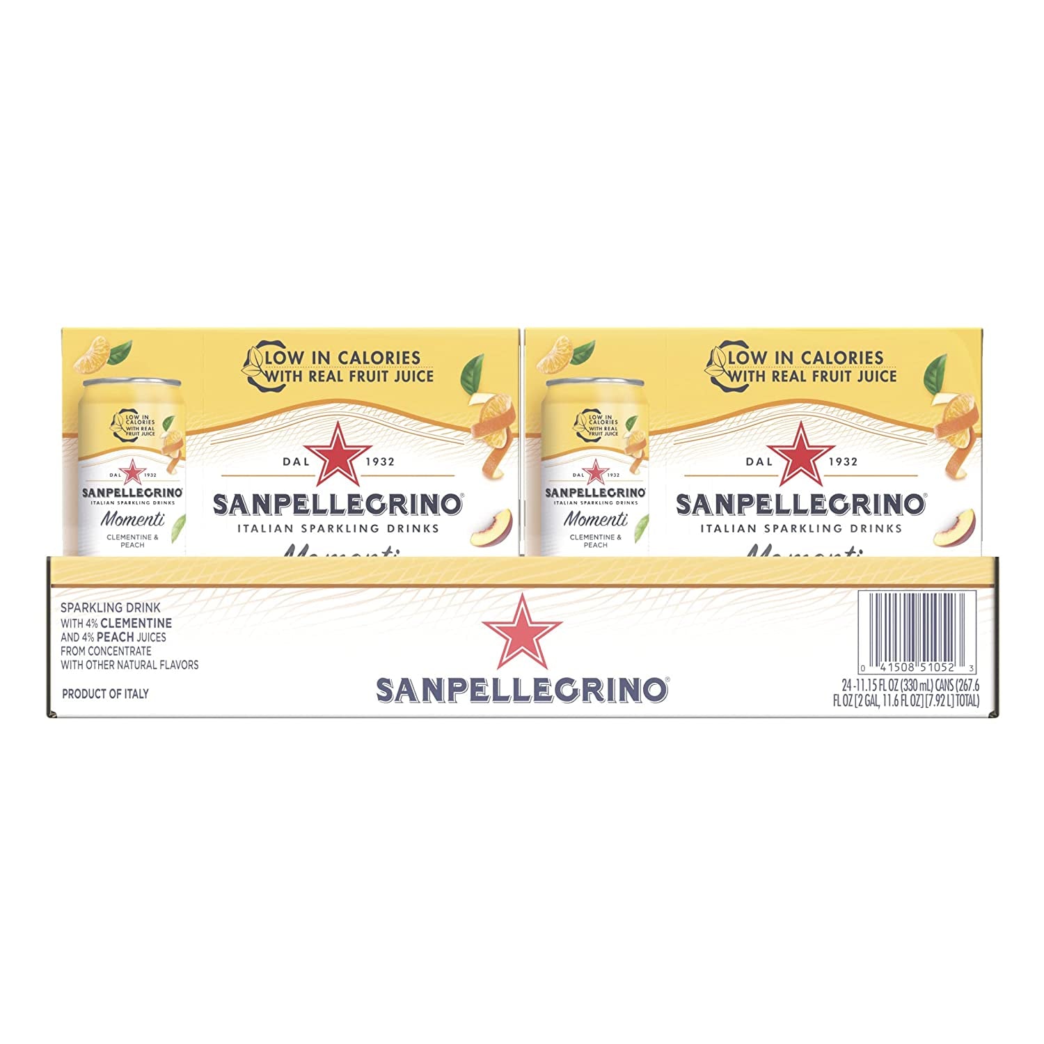 Sanpellegrino Momenti Clementine and Peach Flavored Sparkling Drink, 11.15 Fl Oz (Pack of 24)