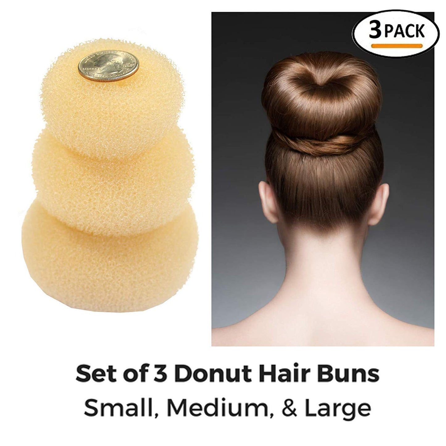 Donut Bun Maker, 3Pcs Hair Bun Maker with Bobby Pins Blonde 20Pcs Doughnuts Sock Bun Ring Styler Maker