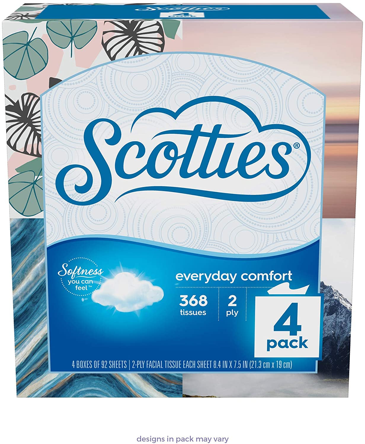 Scotties Everyday Comfort Facial Tissues, 92 Tissues per Box, 4 Pack, 92 Count (Pack of 4)