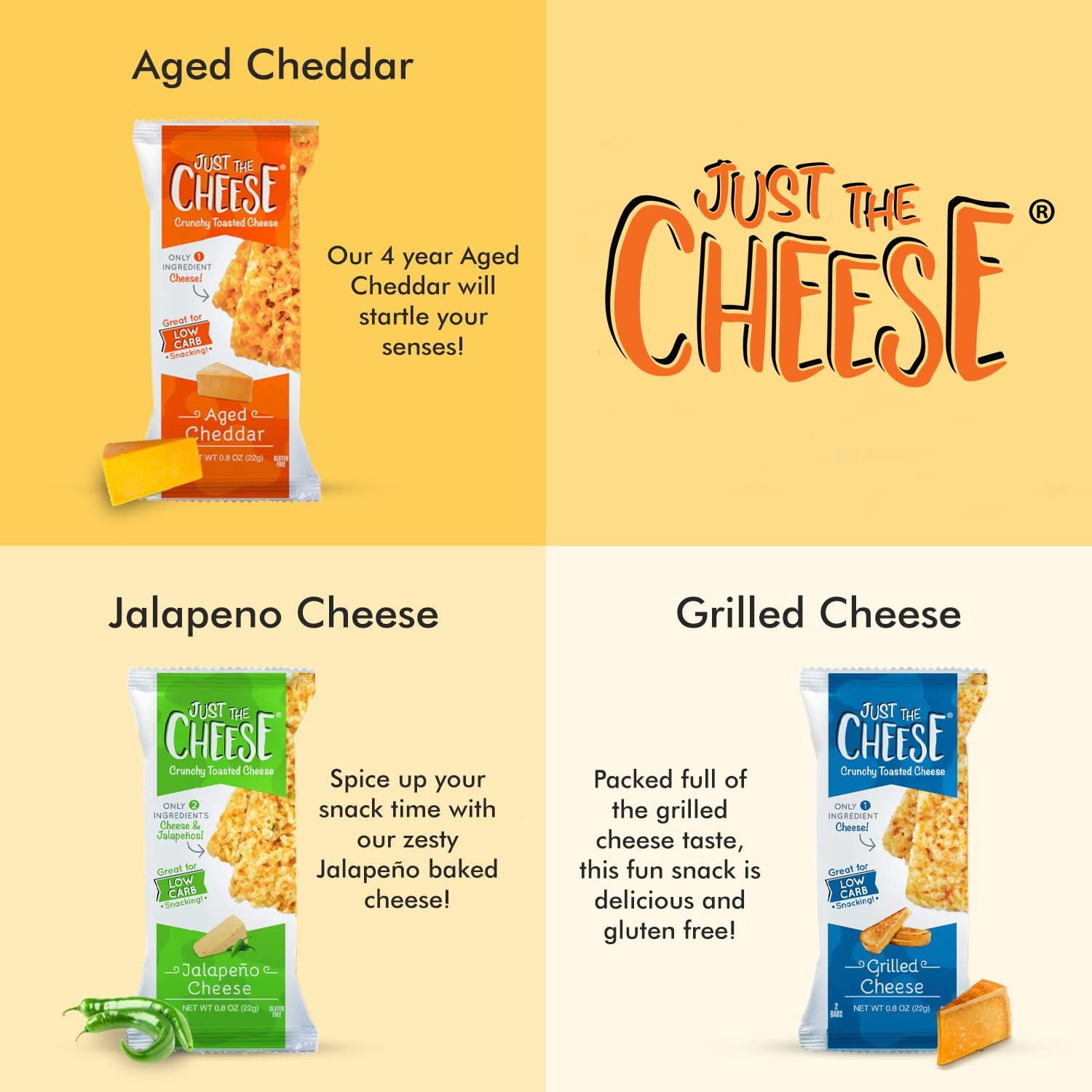 Just the Cheese Bars Cheese Crisps | High Protein Baked Keto Snack | Made with 100% Real Cheese | Gluten Free | Low Carb Lifestyle | CHEESE & AGED CHEDDAR BLEND, 0.8 Ounces (Pack of 10)