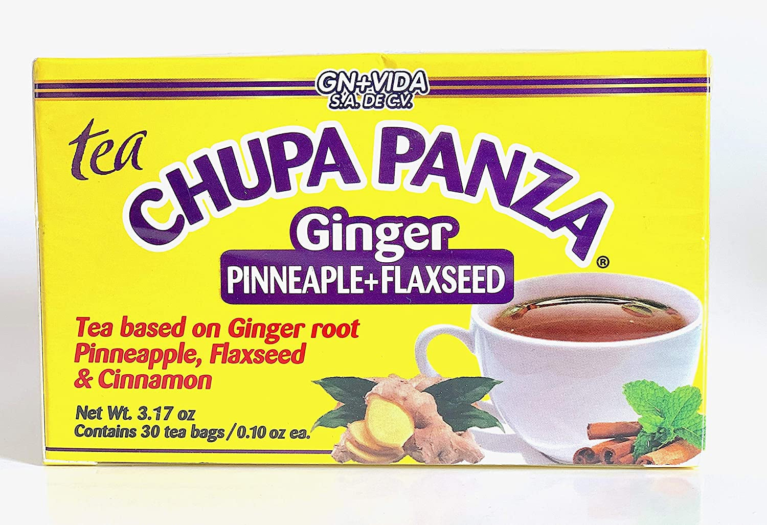 Tea CHUPA Panza, Tea Based ONGINGER Root, PINNEAPPLE, Flaxseed & Cinnamon (30 Tea Bags/0.10 Oz Each)