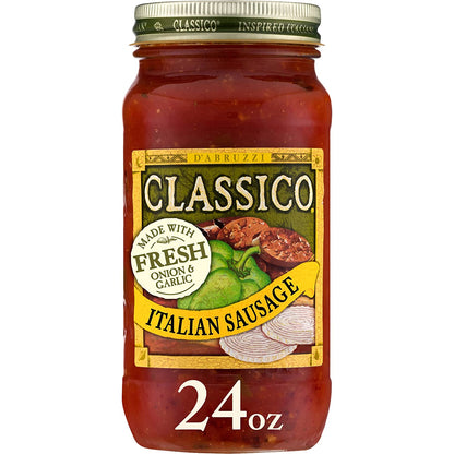 Classico Italian Sausage Spaghetti Pasta Sauce with Tomato, Peppers & Onions (24 Oz Jar)