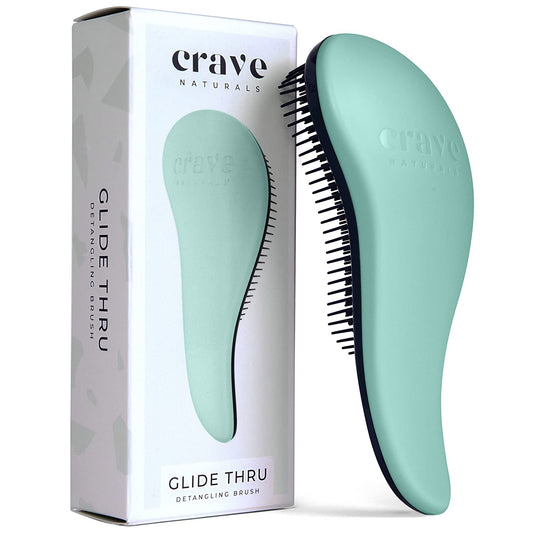 Crave Naturals Glide Thru Detangling Brush for Adults & Kids Hair - Detangler Brush for Natural, Curly, Straight, Wet or Dry Hair - Hairbrush for Men & Women, Little Girl Hair Accessories, Turquoise