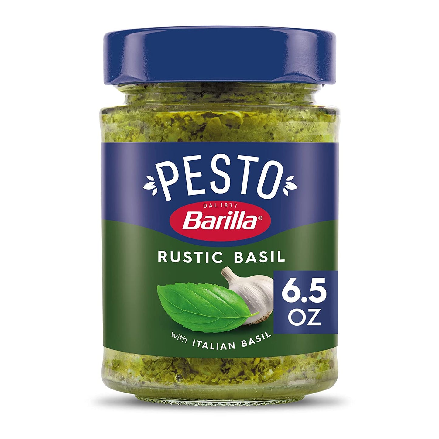 BARILLA Rustic Basil Pesto Sauce, 6.5 Oz. Jar - Imported from Italy - Made with Fragrant Italian Basil & Freshly Grated Italian Cheeses - Non-Gmo Ingredients - Pasta Sauce, Pizza Sauce & More