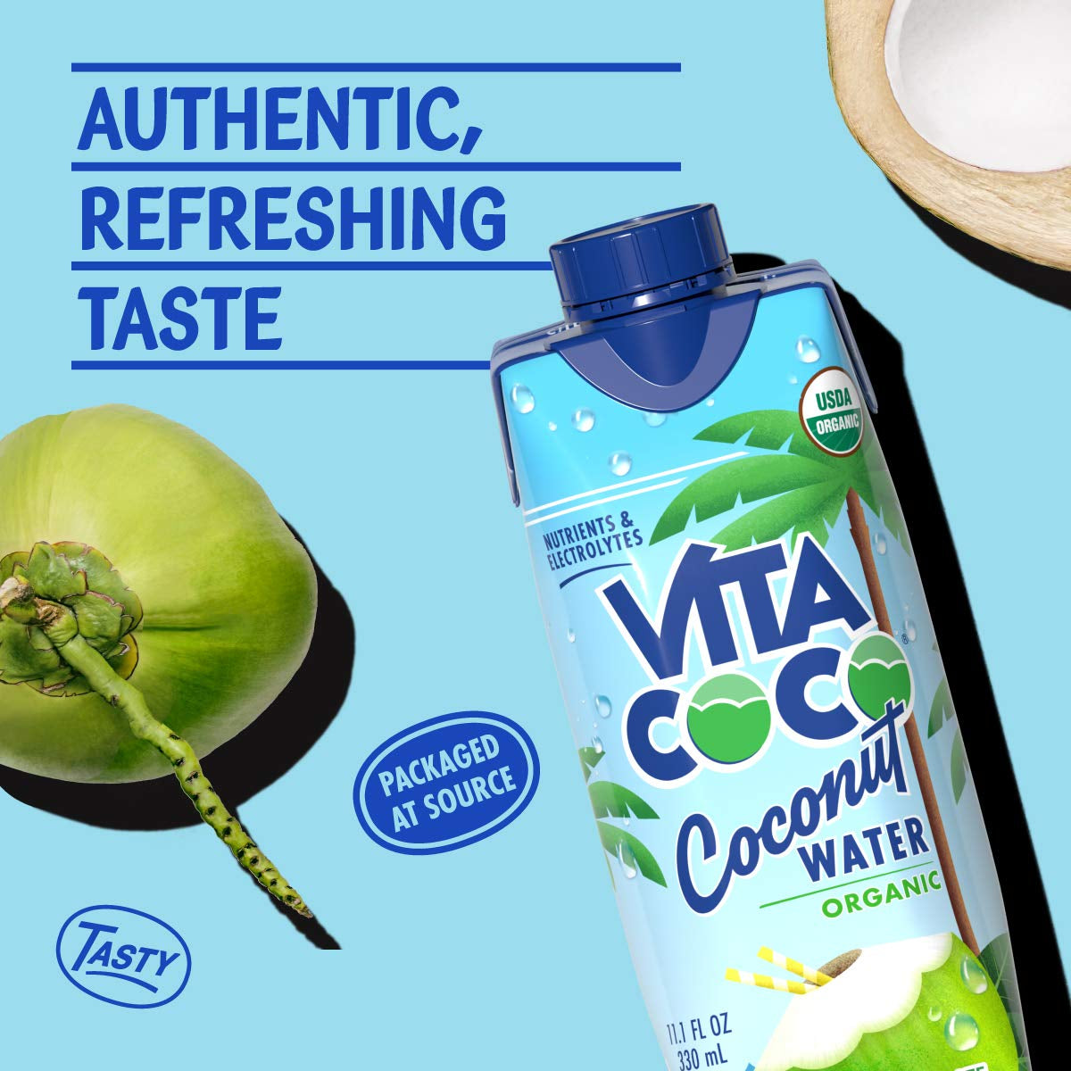 Vita Coco Coconut Water, Pure Organic | Refreshing Coconut Taste | Natural Electrolytes | Vital Nutrients | 11.1 Oz (Pack of 12)