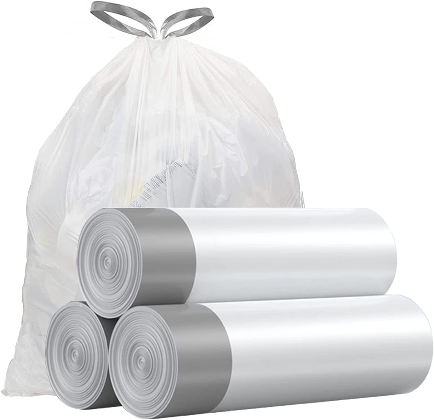 Uhomeyuhao Small Trash Bags 4 Gallon - Drawstring, Individual Unscented Small Garbage Bags, White Trash Can Liners for Bathroom, 57 Count