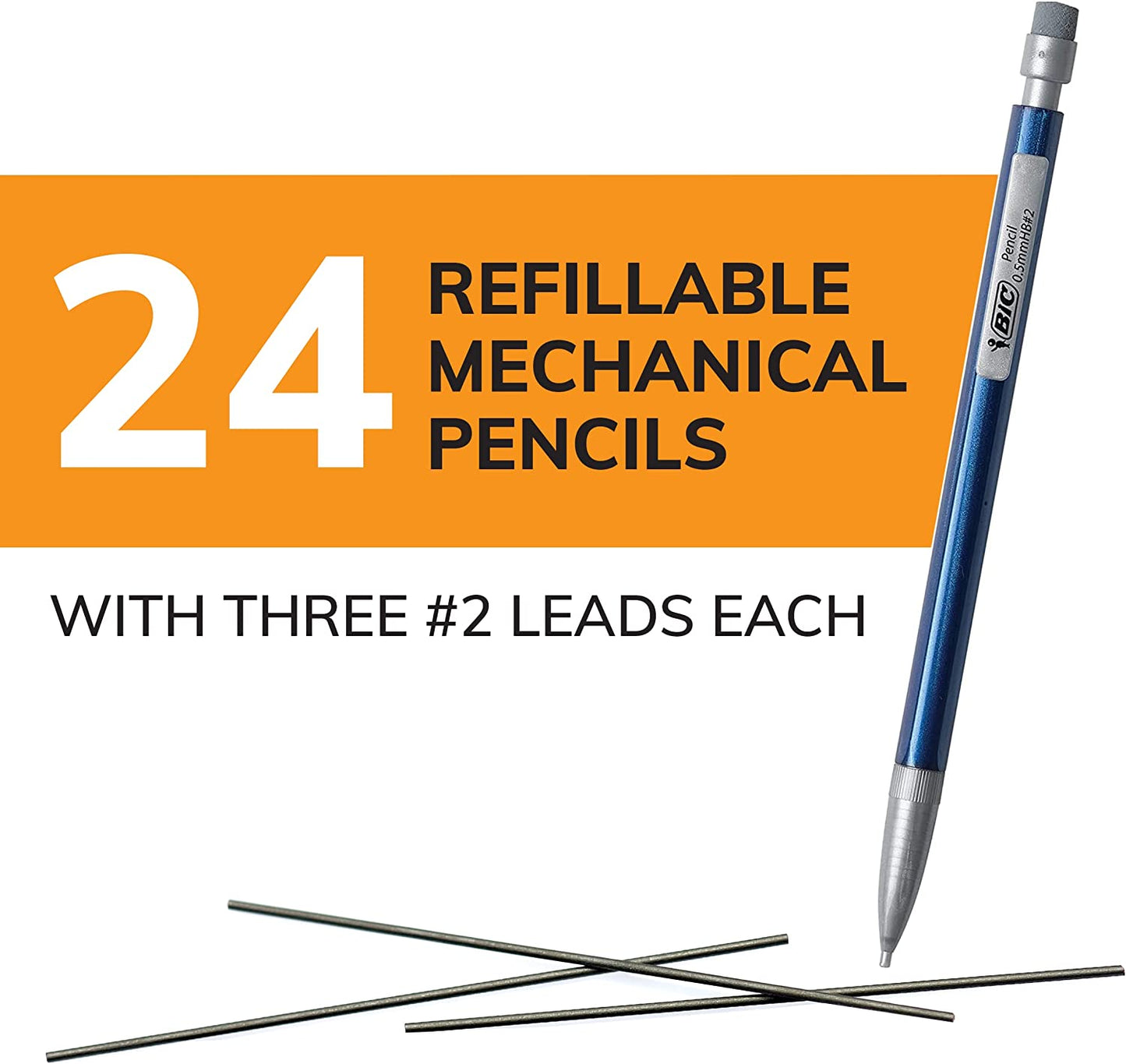 BIC Xtra-Precision Mechanical Pencil, Metallic Barrel, Fine Point (0.5Mm), 24-Count, Doesn'T Smudge and Erases Cleanly