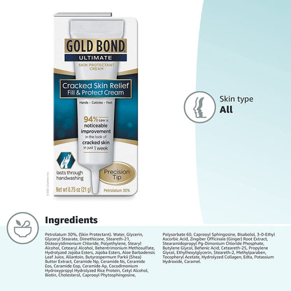 Gold Bond Ultimate Cracked Skin Relief Fill & Protect Cream for Hands, Cuticles, and Feet, 0.75 Ounce (Pack of 1), Blue