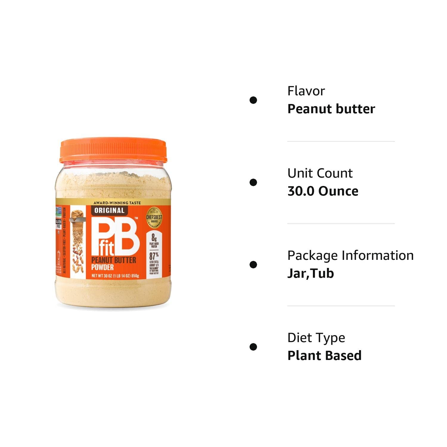 Pbfit All-Natural Peanut Butter Powder, Powdered Peanut Spread from Real Roasted Pressed Peanuts, 8G of Protein, 30 Ounce (Pack of 1)