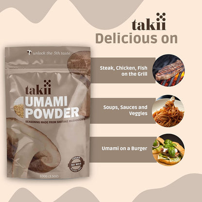 Takii Umami Powder, Made from Shiitake Mushrooms, Add Instant Flavor and Depth to All Your Favorite Dishes (1 Pack - 3.5 Ounce Pouch)