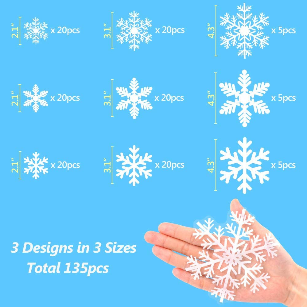 LUDILO 135Pcs Christmas Window Clings Snowflakes Window Decals Static Window Stickers for Christmas Decorations Window Décor Ornaments Xmas Party Supplies Thanksgiving Party Décor (5-Sheet)