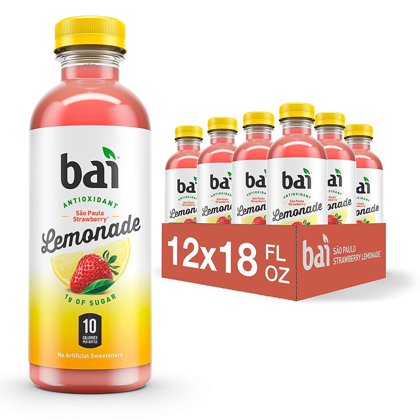 Bai Flavored Water, São Paulo Strawberry Lemonade, Antioxidant Infused Drinks, 18 Fl Oz (Pack of 12)