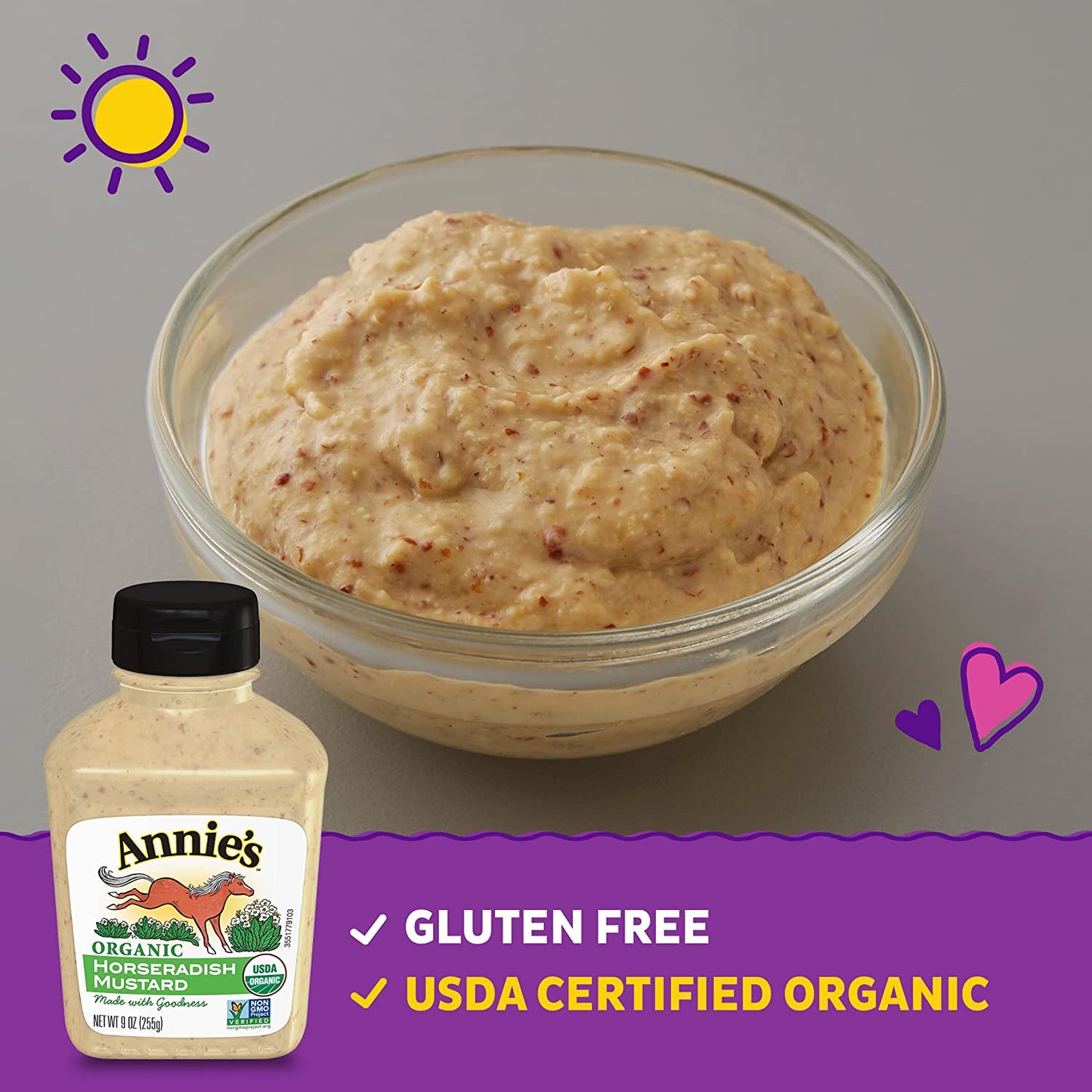 Annie'S Organic Horseradish Mustard, Gluten Free, 9 Oz.