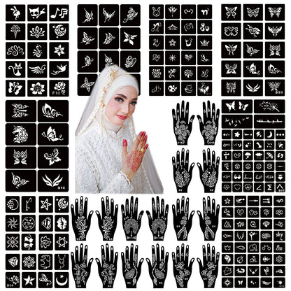 Churlchurl Henna Tattoo Stencil Kit 190Pcs, 24 Sheets Henna Stencils Reusable Temporary Indian Arabian Glitter Airbrush Tattoo Stencils for Face Body Paint DIY