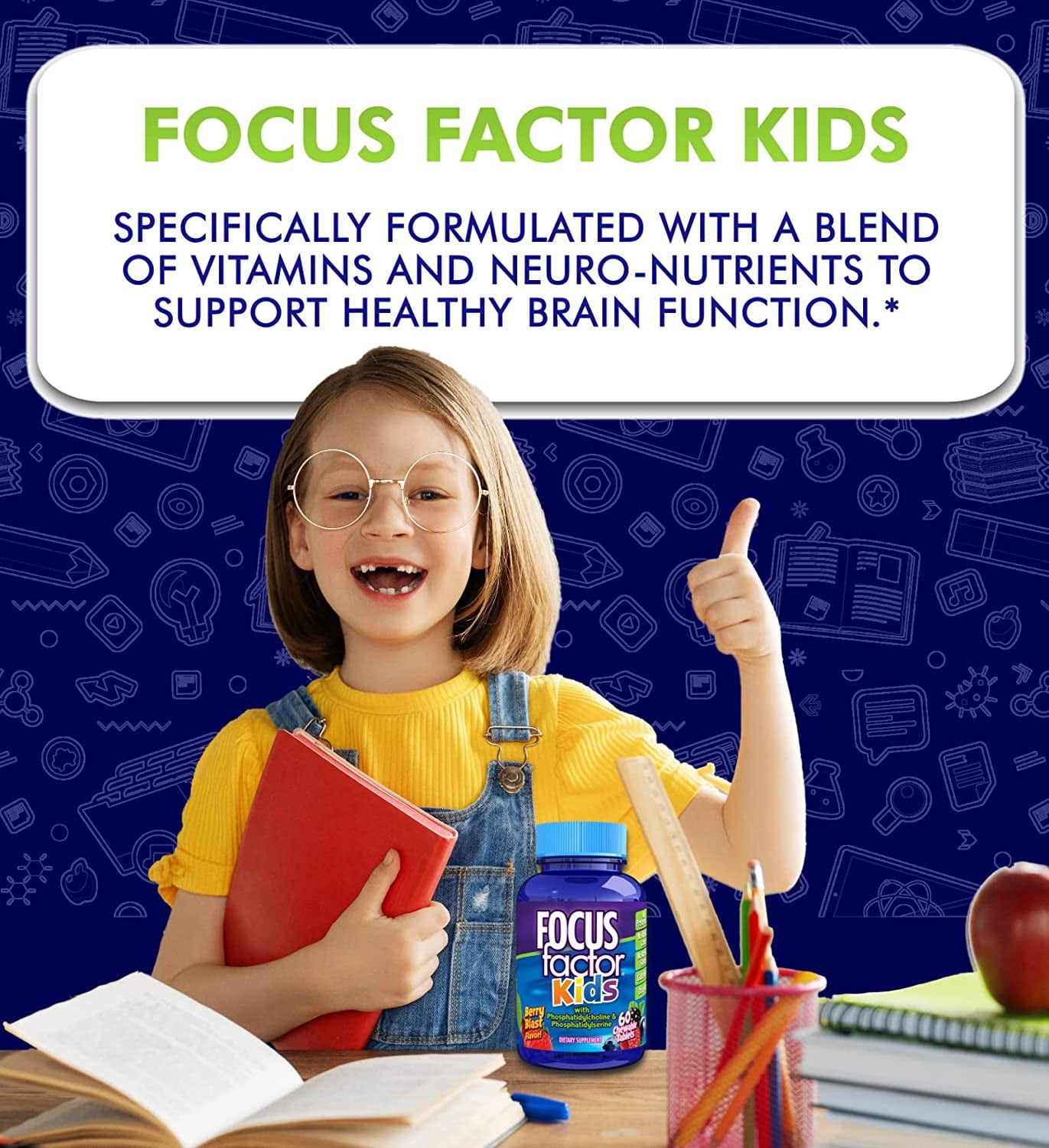 Focus Factor Kids Complete Daily Chewable Vitamins: Multivitamin & Neuro Nutrient (Brain Function) W/Vitamin B12, C, D3-60 Count