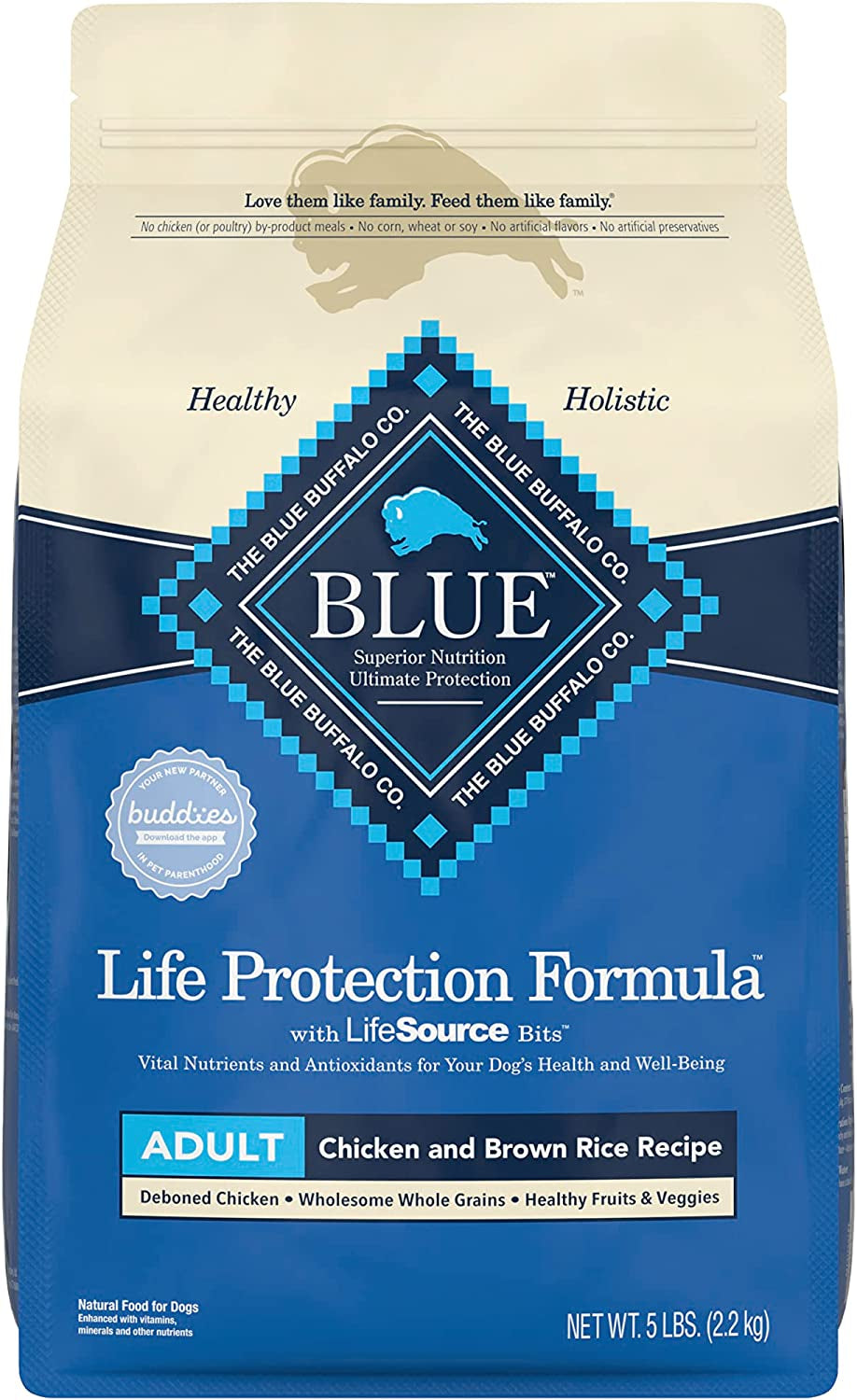 Blue Buffalo Life Protection Formula Natural Adult Dry Dog Food, Chicken and Brown Rice 5-Lb Trial Size Bag