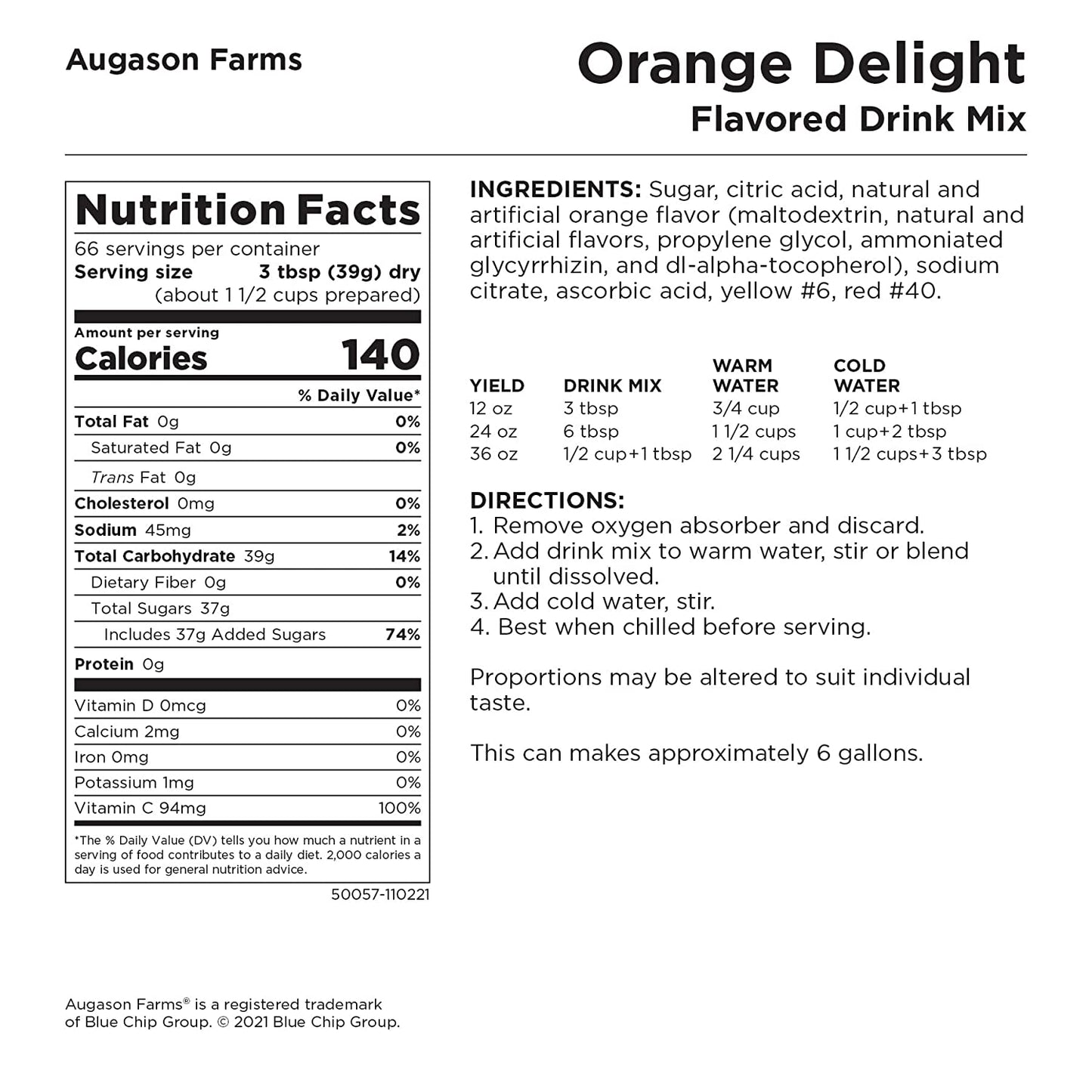 Augason Farms Orange Delight Drink Mix 5 Lb. 11 Oz.