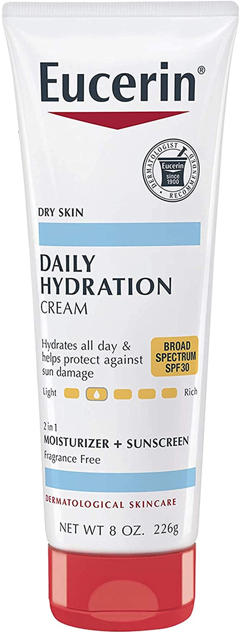 Eucerin Daily Hydration Broad Spectrum SPF 30 Sunscreen Body Cream for Dry Skin, 8 Oz Tube