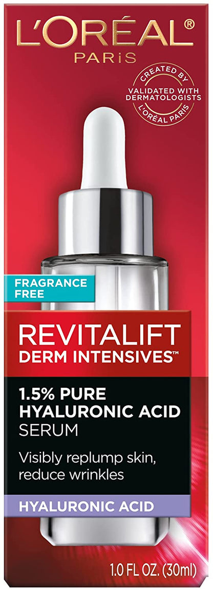 L’Oréal Paris Revitalift 1.5% Pure Hyaluronic Acid Face Serum, Hydrate & Reduce Wrinkles, Fragrance Free 1 Oz