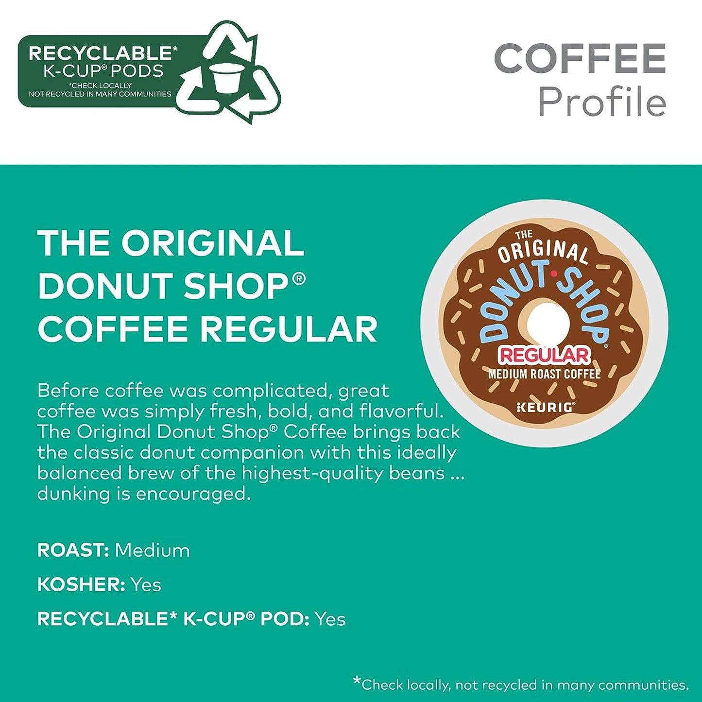 The Original Donut Shop Keurig Single-Serve K-Cup Pods, Regular Medium Roast Coffee, 12 Count (Pack of 6)