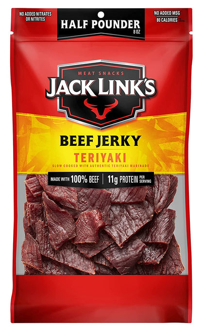 Jack Link'S Beef Jerky, Teriyaki, ½ Pounder Bag - Flavorful Meat Snack, 11G of Protein and 80 Calories, Made with Premium Beef - 96 Percent Fat Free, No Added MSG** or Nitrates/Nitrites