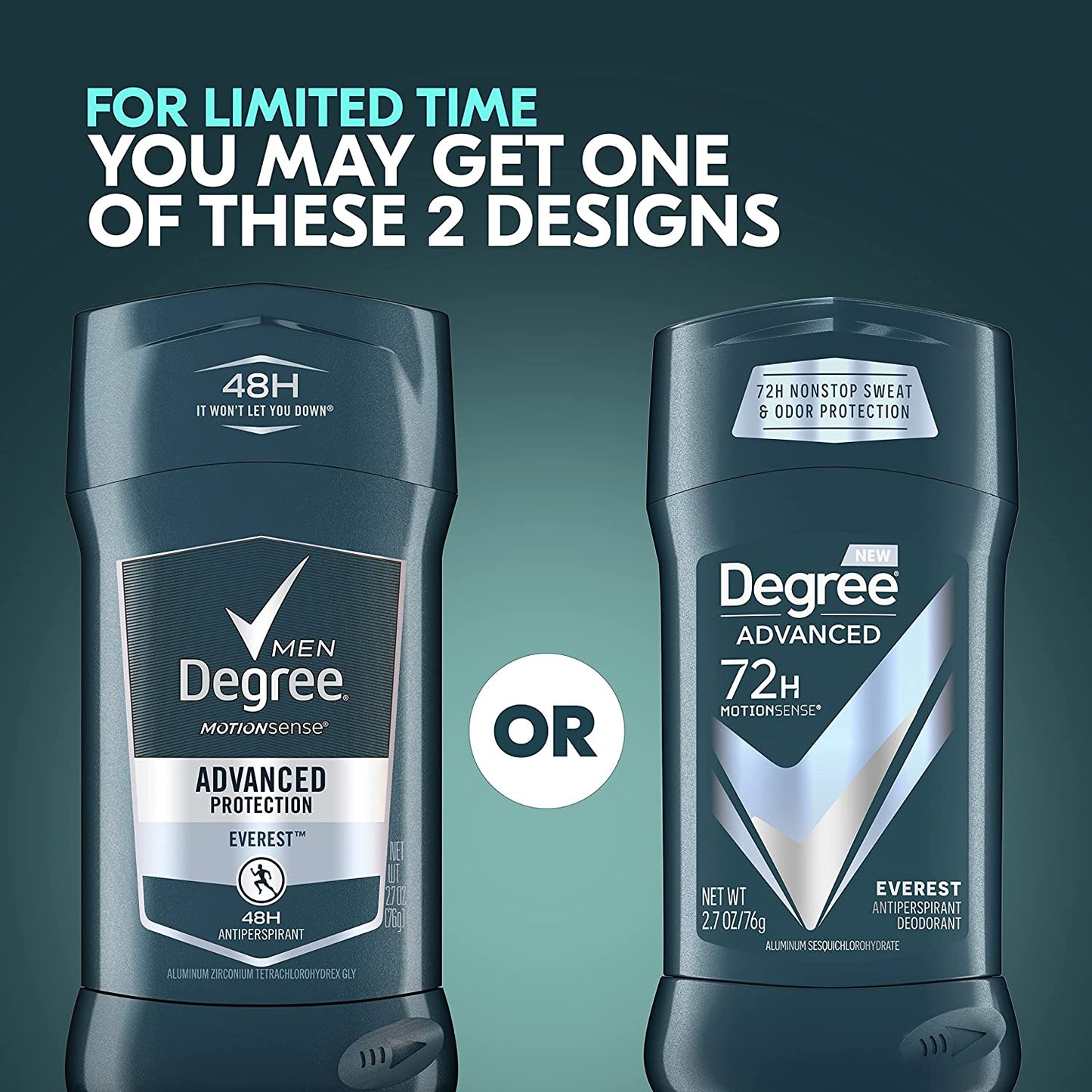 Degree Men Advanced 72H Antiperspirant Deodorant Everest, 2.7 Oz, 2 Count