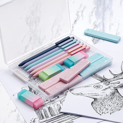 Four Candies Cute Mechanical Pencil Set, 6PCS Pastel Pencils 0.5Mm & 0.7Mm with 360PCS HB Pencil Leads, 3PCS Erasers and 9PCS Eraser Refills, Aesthetic Mechanical Pencils for Girls Writing