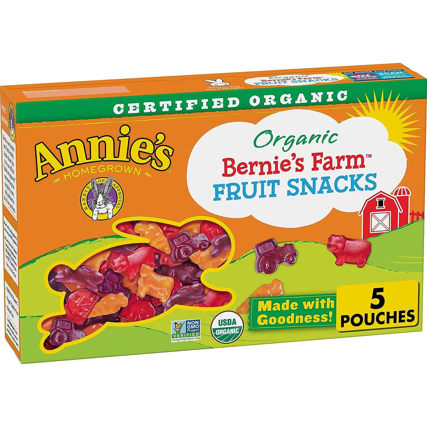 Annie'S Gluten Free Organic Bernie'S Farm Fruit Snacks, 4 Oz, 5 Ct