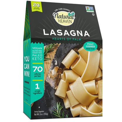 Hearts of Palm Lasagna Pasta | Gluten-Free | 4G of Carbs | High Fiber | Keto | Paleo | Vegan - Vacuum Packed - (9Oz – 1 Count)