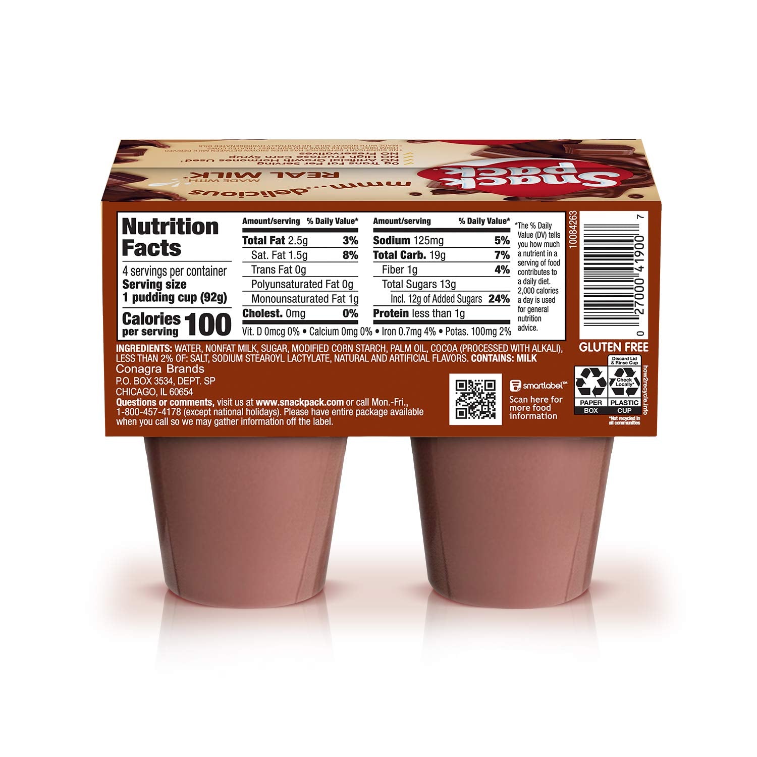 Snack Pack Chocolate Pudding Cups, 3.25 Ounce, 4 Count (Pack of 1)