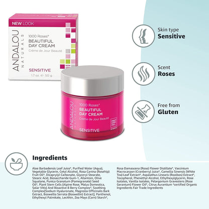 Andalou Naturals 1000 Roses Beautiful Day Cream, 1.7 Oz