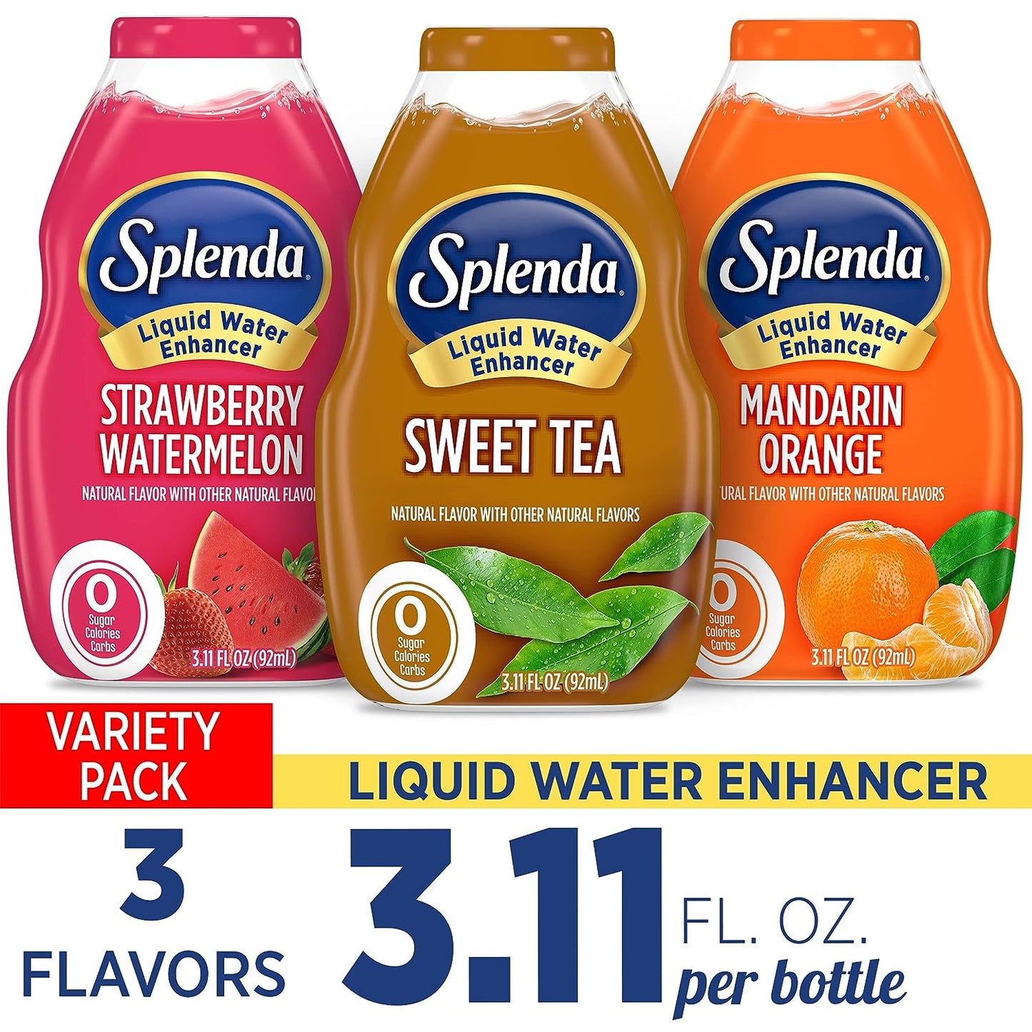 SPLENDA Liquid Water Enhancer Drops, Sugar Free, Zero Calorie, Natural Flavor, Concentrated Drink Mix, 3.11 Fl Oz Each Bottle (Variety, 3 Pack)