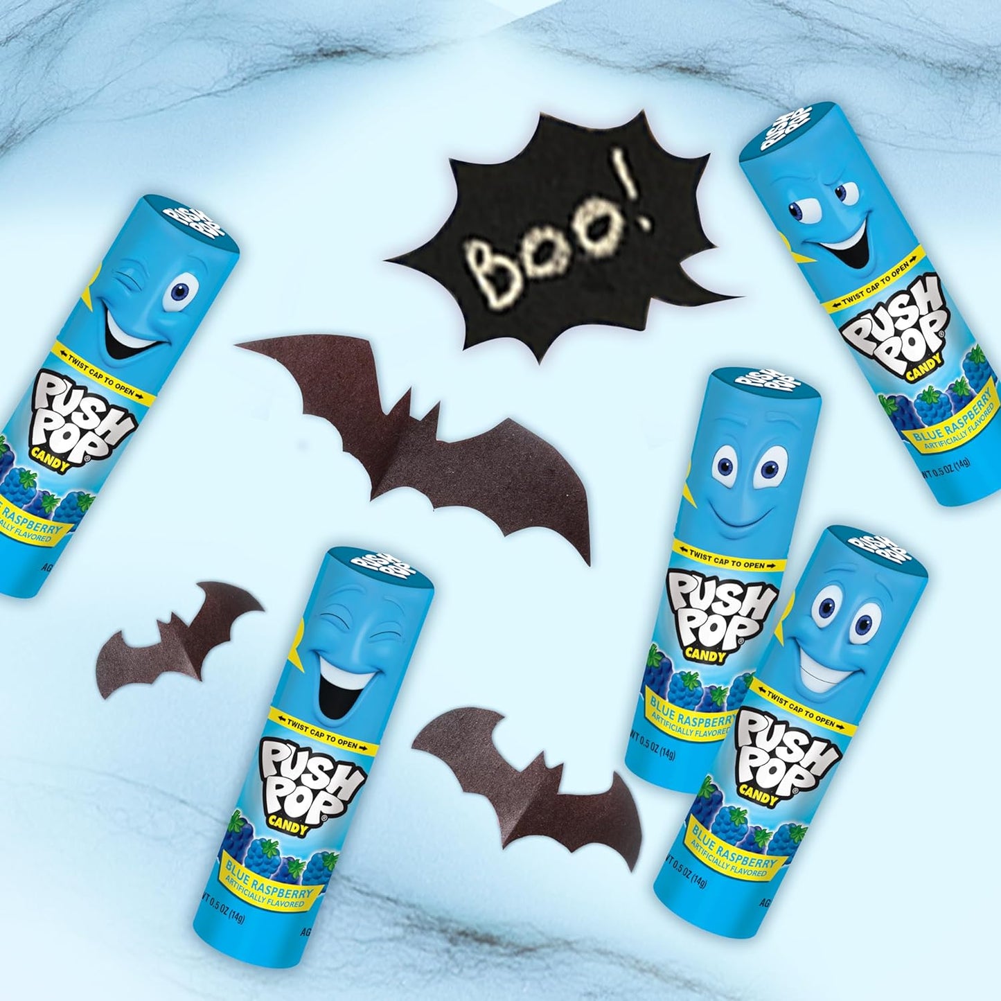 Push Pop Blue Colorfest - Blue Raspberry Lollipops Bulk Halloween Candy - 10 Count Individually Wrapped Fruity Lollipops - Candy for Halloween Party, Trick or Treaters, and Goodie Bags