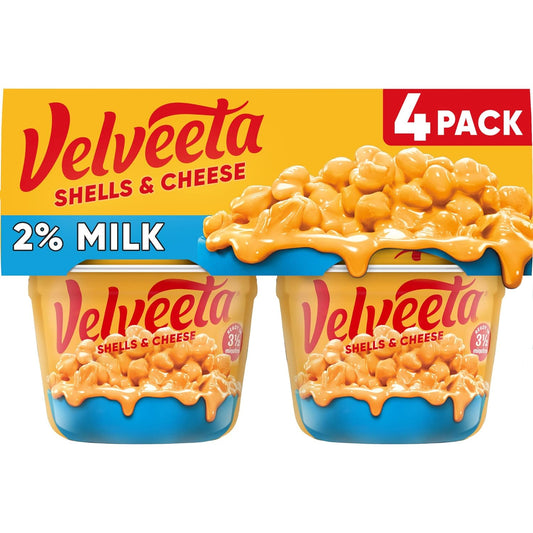 Velveeta Shells & Cheese Microwavable Macaroni and Cheese Cups with 2% Milk Cheese (4 Ct Pack, 2.19 Oz Cups)