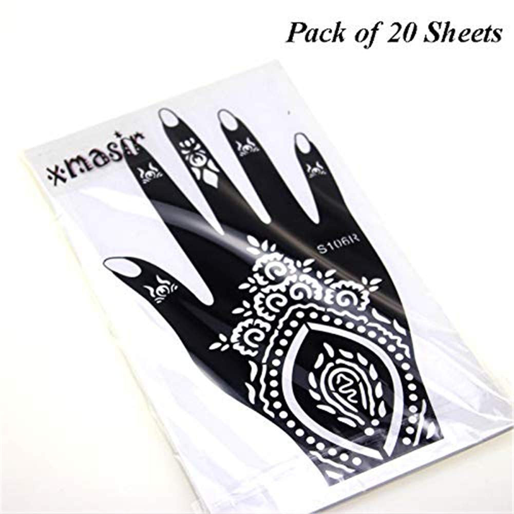 XMASIR Henna Tattoo Stencil Kit/Temporary Tattoo Template Set of 20 Sheets, Indian Arabian Tattoo Stickers Mehndi Stencils for Hand Body Art