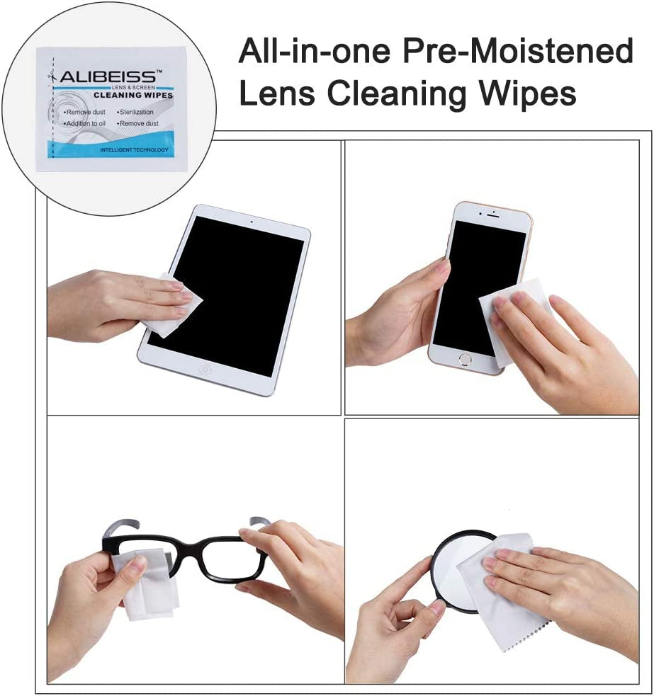 Pre-Moistened Lens Wipes ALIBEISS Screen Wipes for Glasses, Camera,Tablets, Smartphone, Screens and Other Delicate Surfaces,Pack of 100