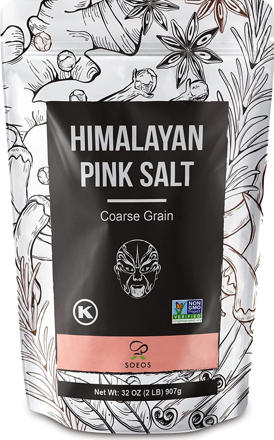 Soeos Himalayan Pink Salt Coarse Grain, 32Oz (907G), Non-Gmo Himalayan Salt, Natural Pink Salt, Kosher Pink Sea Salt, Nutrient and Mineral Dense for Health, 2 Pound (Pack of 1)