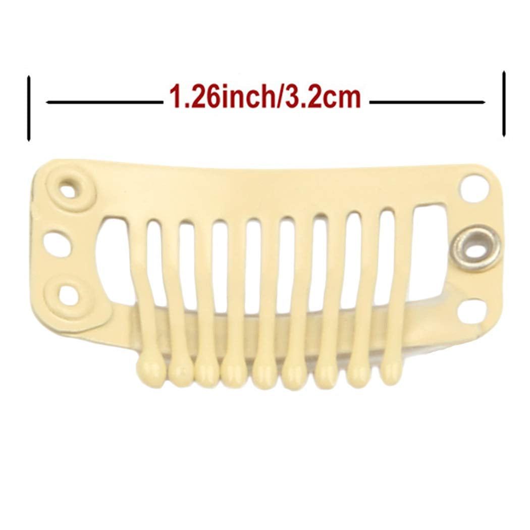 20Pcs 9-Teeth Stainless Snap Comb Wig Clips, Hair Extension Clips, Wig Accessories Clip, Diy Clips for Hairpieces Wigs Hair Extensions (Beige)